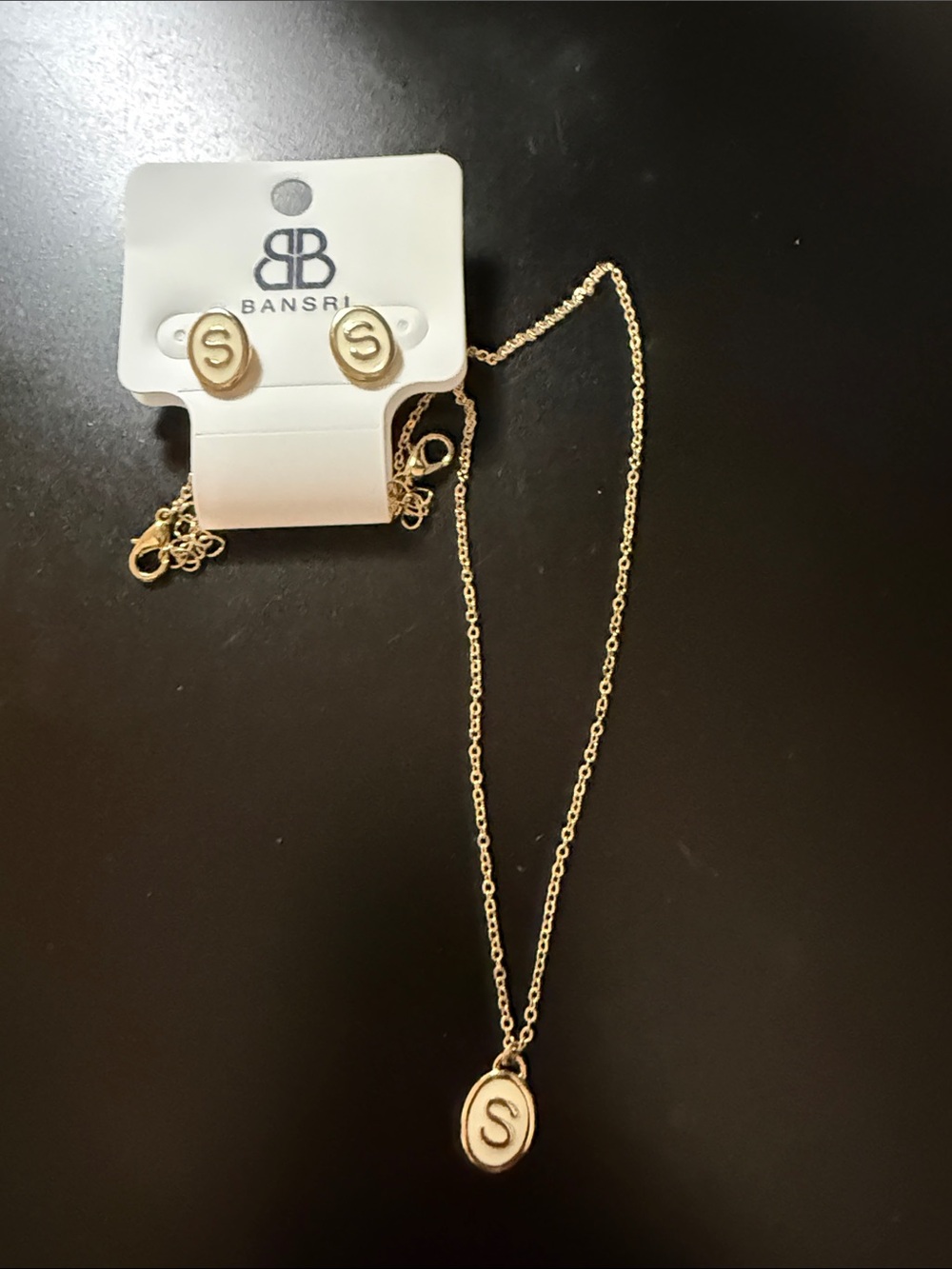 Gold Initial 'S' Necklace and Earring Set